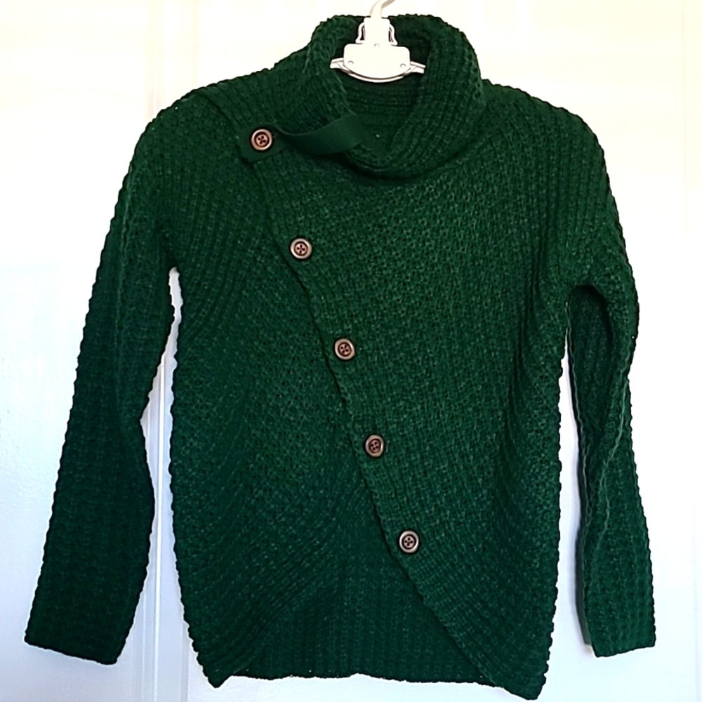 Girls Sweaters Button Turtle Cowl Neck Asymmetric Hem Wrap Pullover